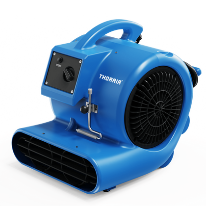 Thorair blue air blower with black fan and control knob for industrial drying and ventilation